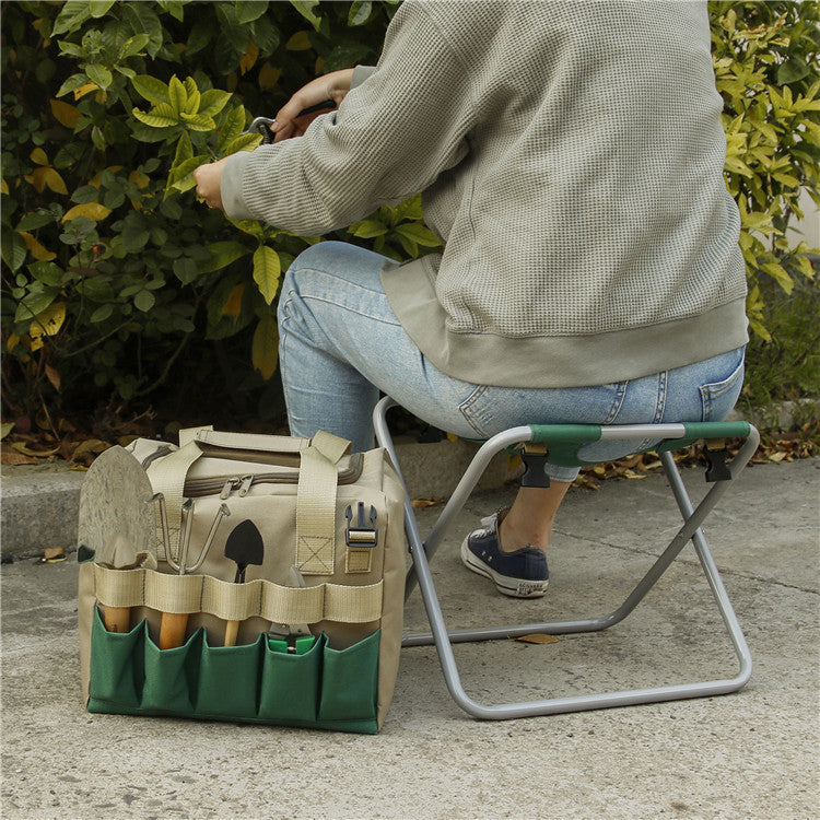 Folding Garden Stool with Tool Bag Organizer