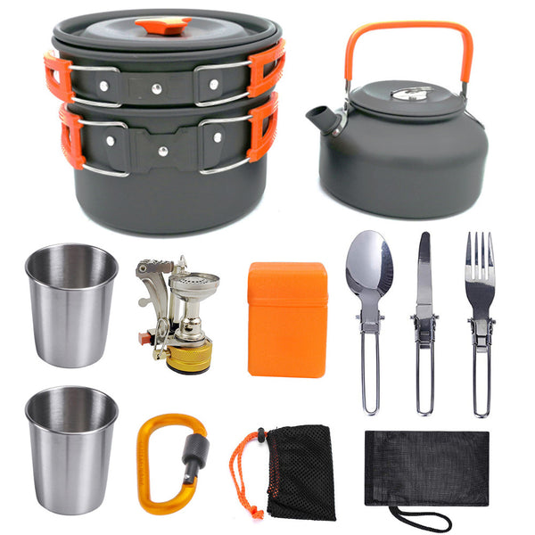 13-Piece Portable Camping Cookware Set with Stove & Utensils