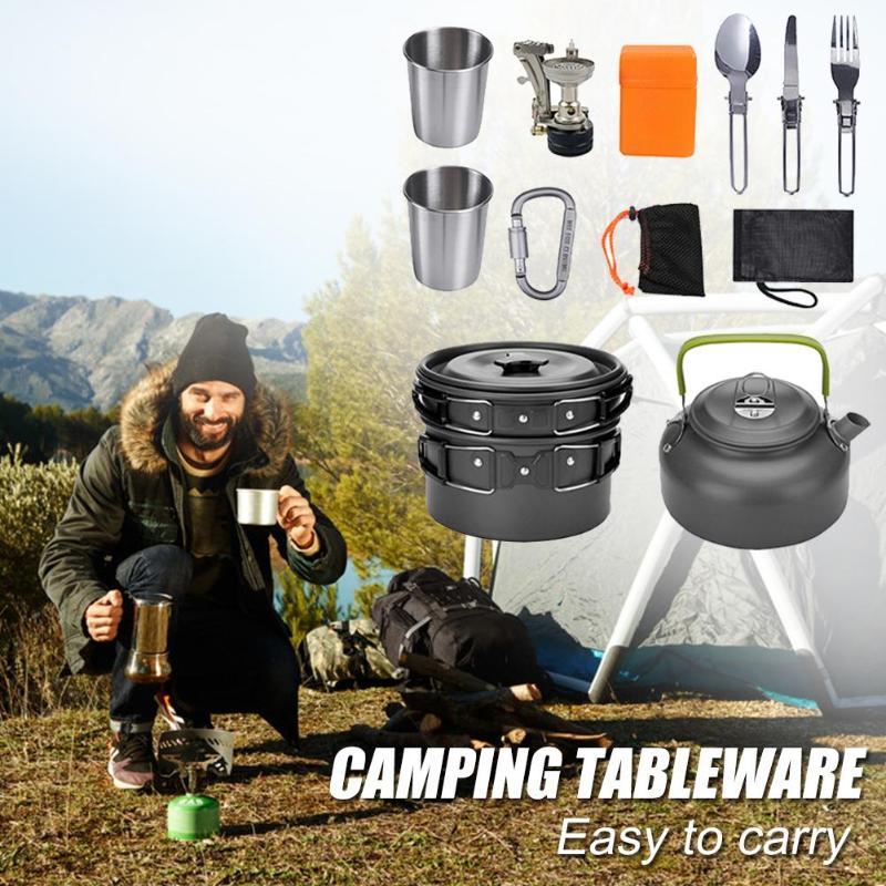 13-Piece Portable Camping Cookware Set with Stove & Utensils