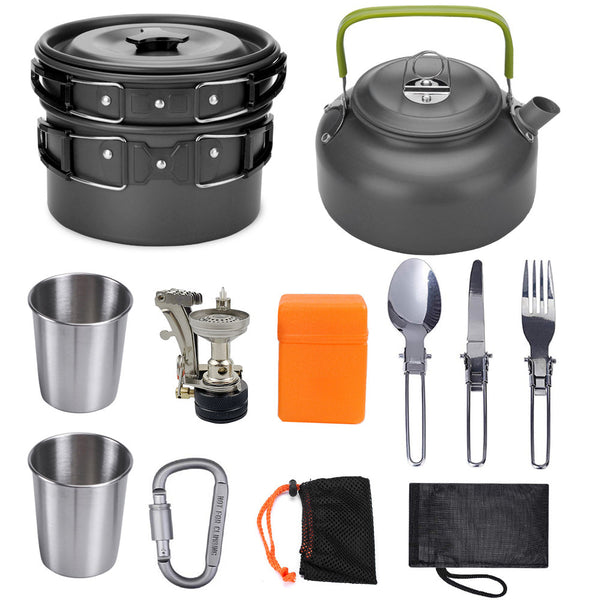 13-Piece Portable Camping Cookware Set with Stove & Utensils