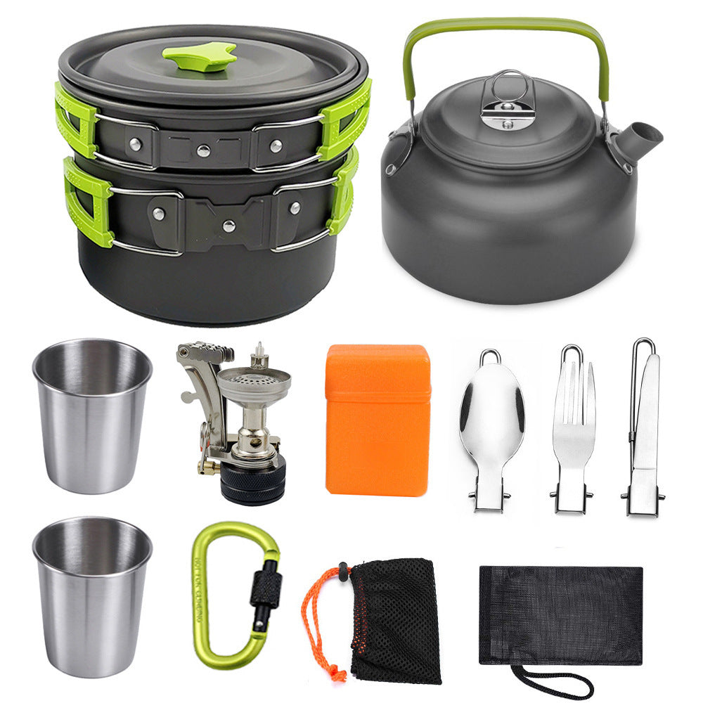 13-Piece Portable Camping Cookware Set with Stove & Utensils