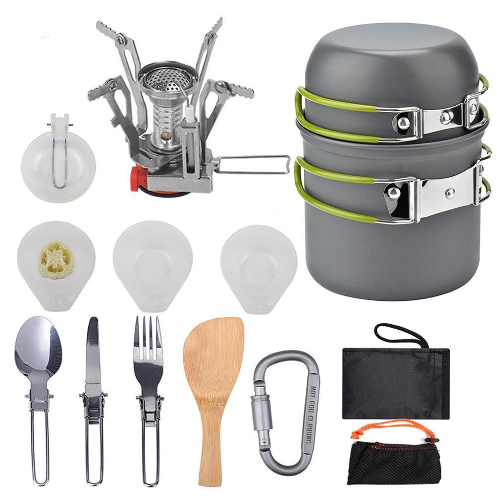 13-Piece Portable Camping Cookware Set with Stove & Utensils