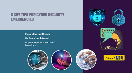 3 Key Tips for Cyber Security Emergencies (Picture of two secure locks, a guy hacking a computer & a rotary combination lock that says "PASSW***"