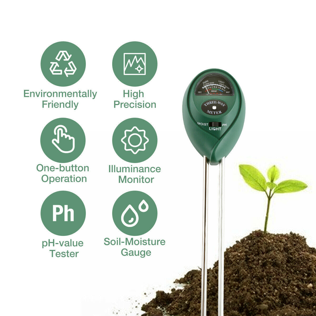 Garden Master 3-in-1 Soil Tester Kit: Monitor pH, Moisture, and Light Levels for Vibrant Plants!