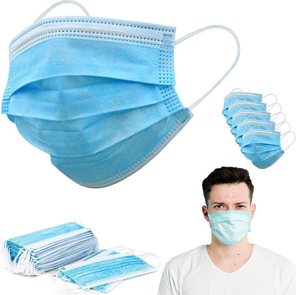 100-Pack Disposable 3-Ply Face Masks for Adults & Teens | Comfortable, Breathable, and Secure Protection - Blue