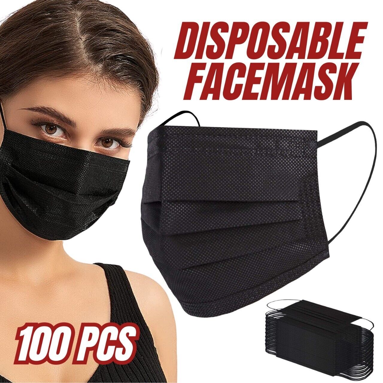 100-Pack Disposable 3-Ply Black Face Masks for Adults & Teens | Breathable, Comfortable, and Secure Fit