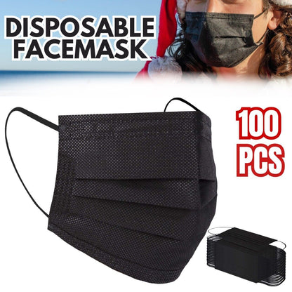 100-Pack Disposable 3-Ply Black Face Masks for Adults & Teens | Breathable, Comfortable, and Secure Fit