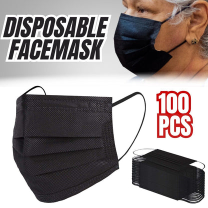 100-Pack Disposable 3-Ply Black Face Masks for Adults & Teens | Breathable, Comfortable, and Secure Fit