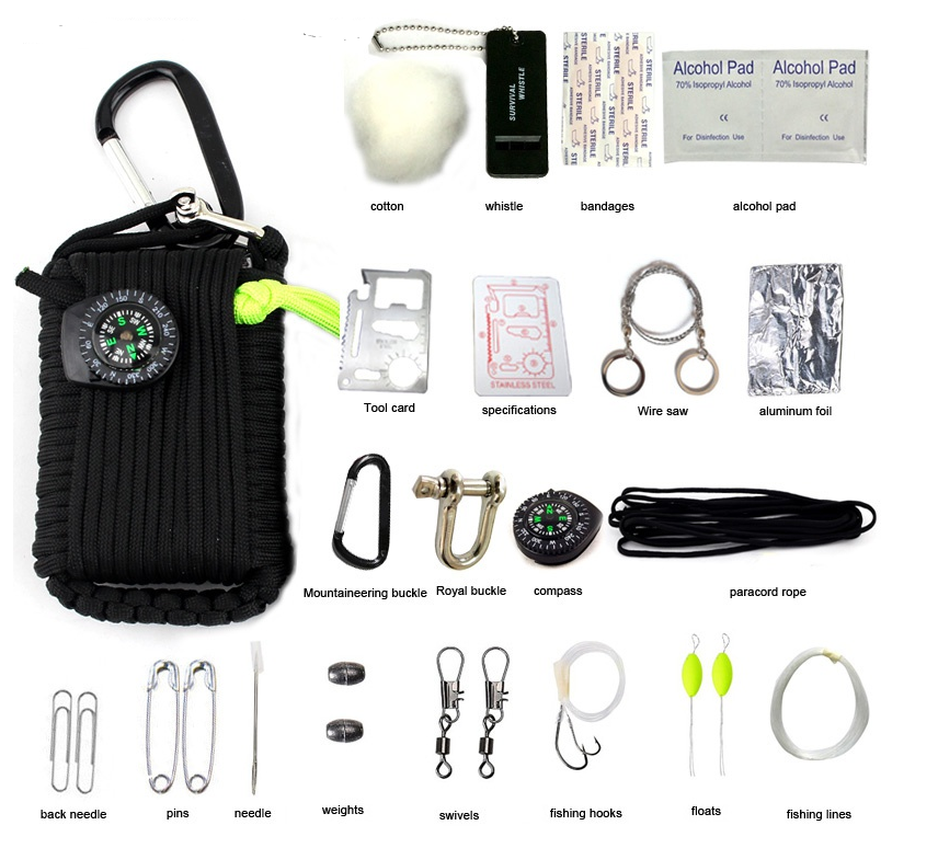 Survival Essentials Kit: Compact Tools for Outdoor Adventures (34.45ft Umbrella Rope)