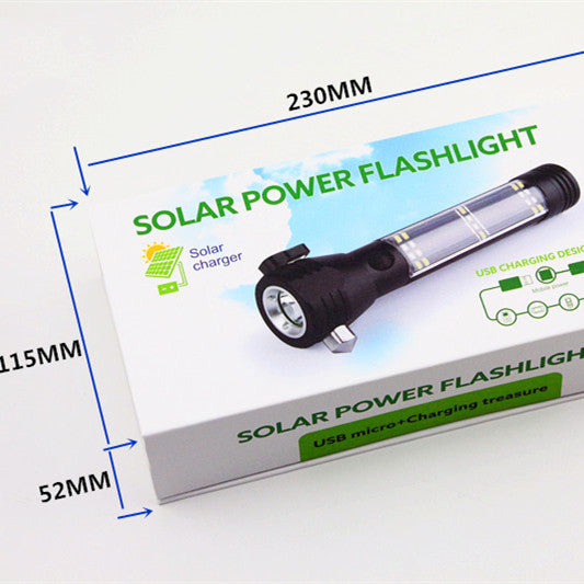 Versatile Emergency Flashlight: Solar Charging, Safety Features, and USB Output