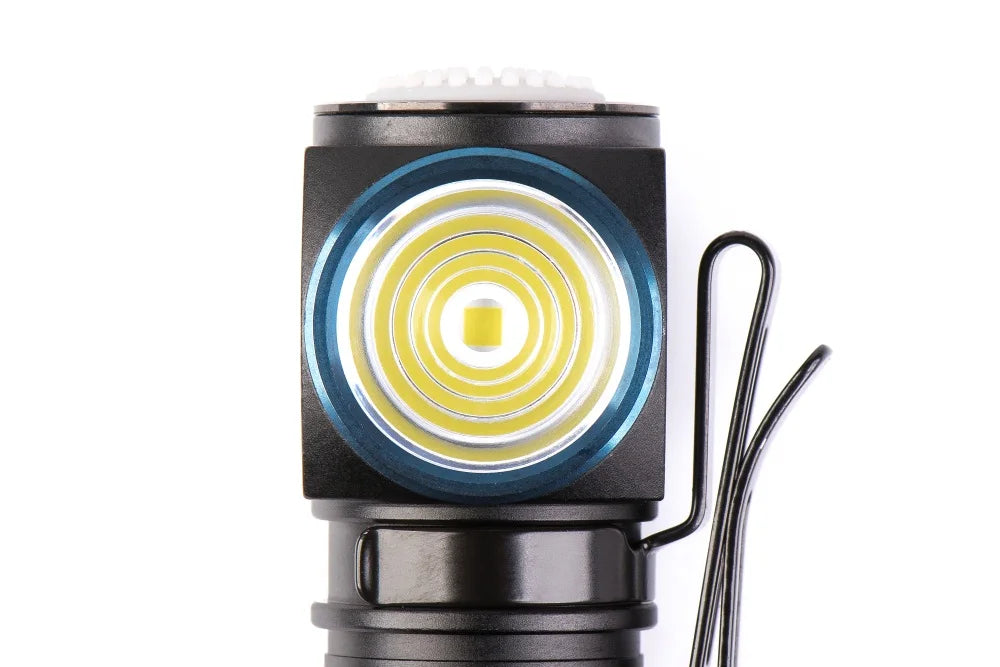 Close-up of a flashlight with a white background