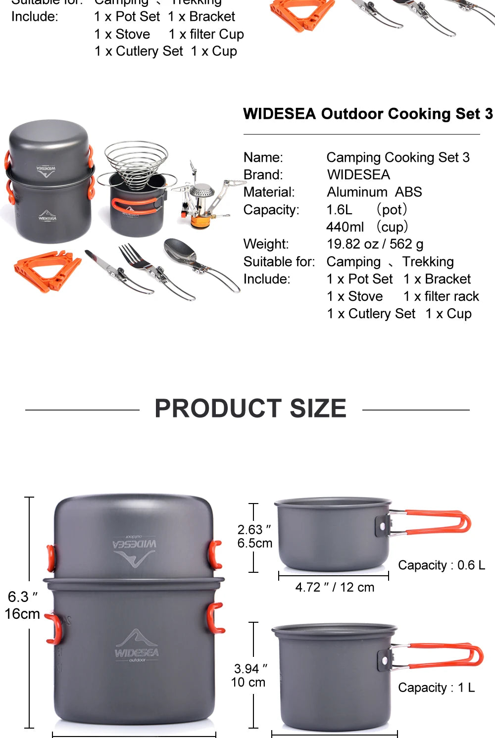WideSea outdoor cooking set with pots, stove, and utensils on a white background
