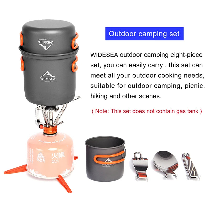 WIDESEEA outdoor camping set with stove, containers, and utensils on a white background