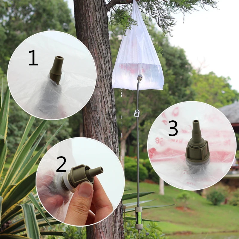 Water Filter system with components on a tree branch