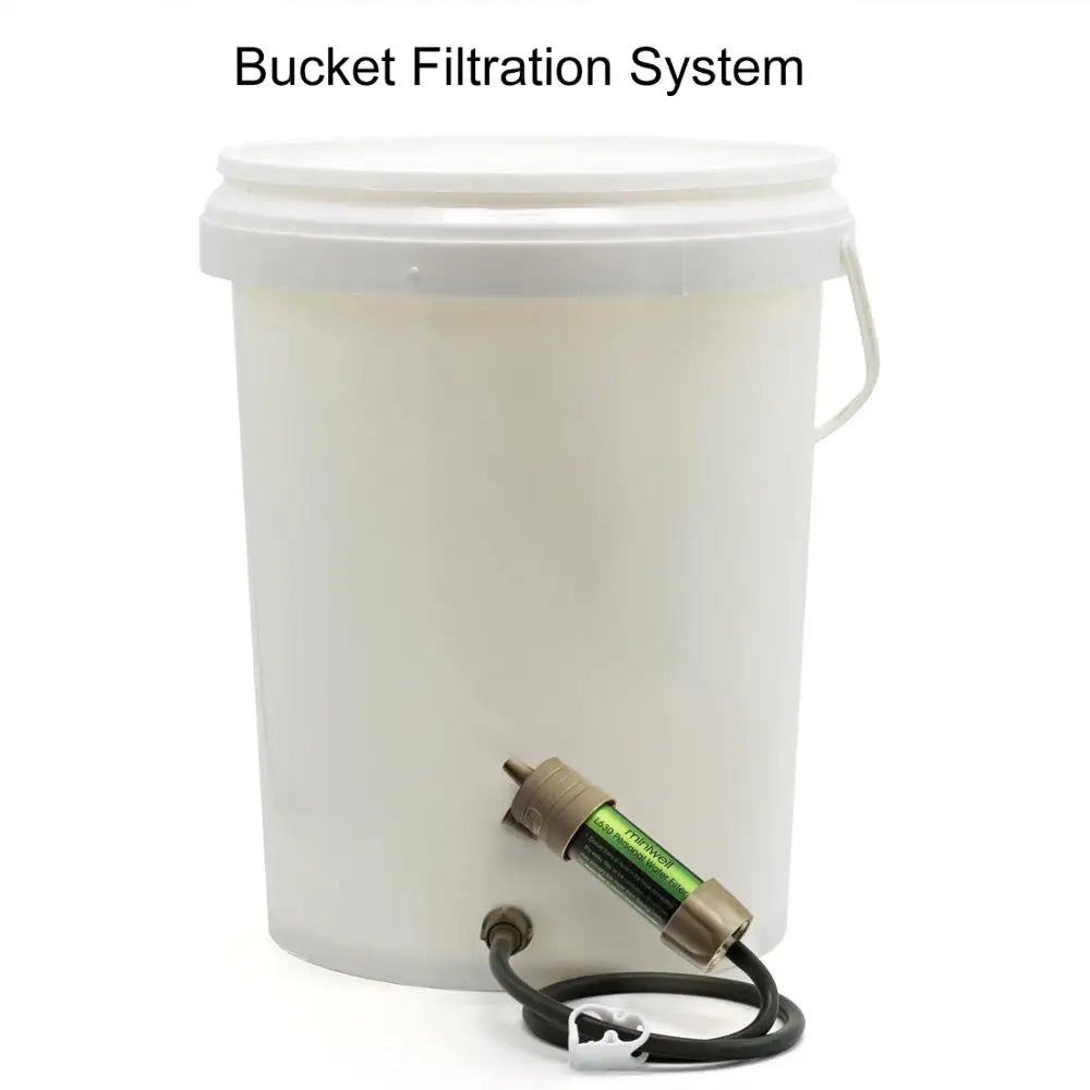 White bucket with a filtration system attached on a white background