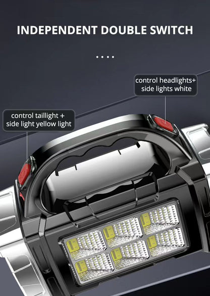 Car light assembly with independent double switch labeled on a dark background