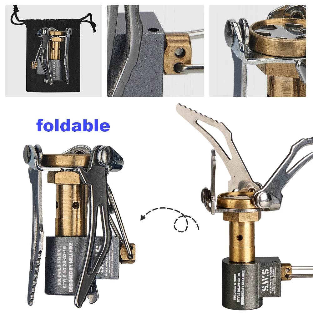 Collage of a foldable tool with close-up details on a white background