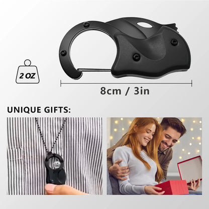 Black retractable dog leash with measurements and usage examples on a white background