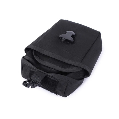 Black tactical pouch with a clip on a white background