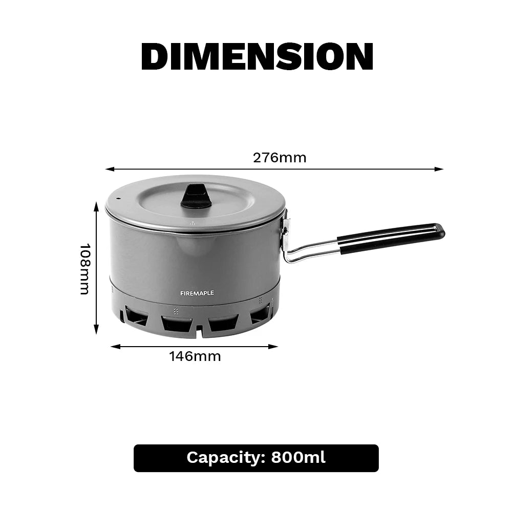 Measurement chart of a camping stove with dimensions labeled