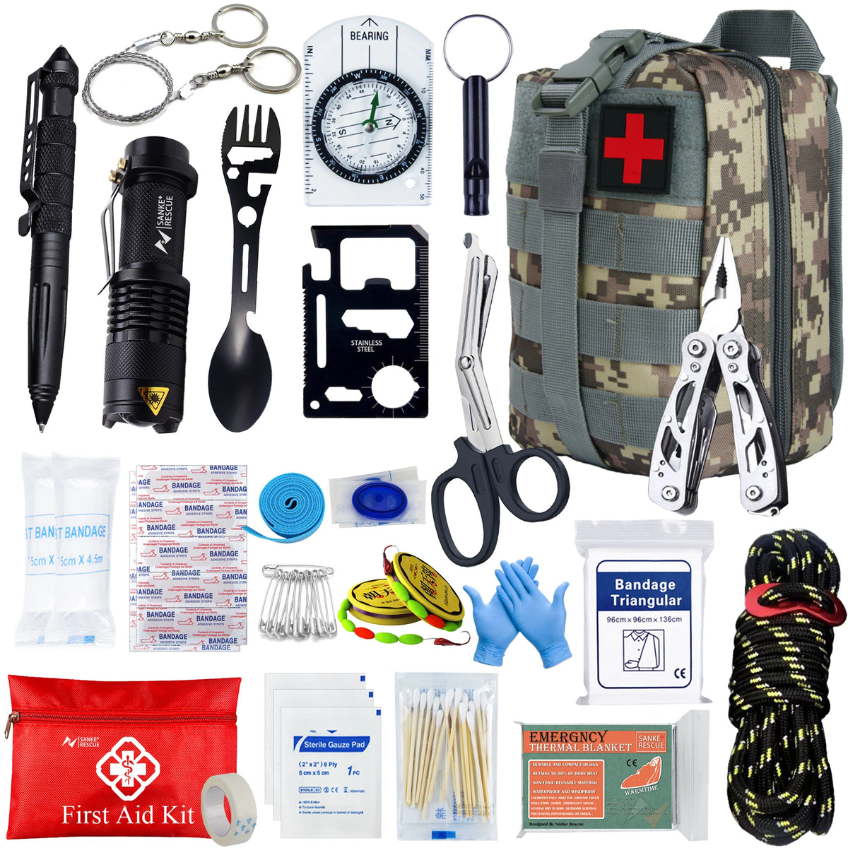 Sanke Rescue Survival & First Aid Kit with MOLLE Bag
