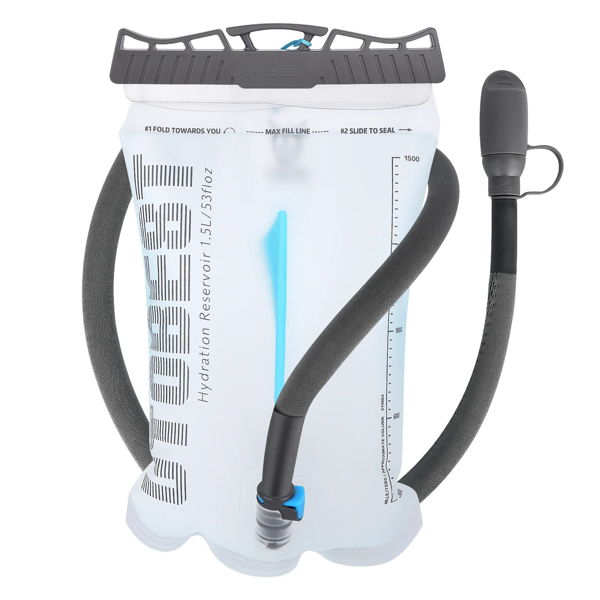 Hydration reservoir with hose on a white background
