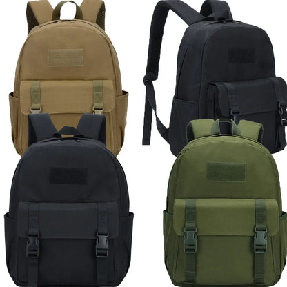 Four backpacks in different colors on a white background