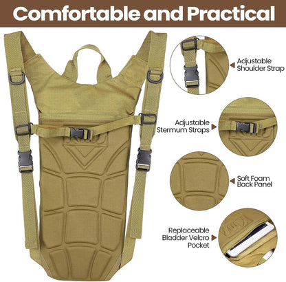 Khaki backpack with adjustable straps and features highlighted on a white background