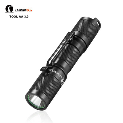 Black flashlight with Luminotop branding on a white background