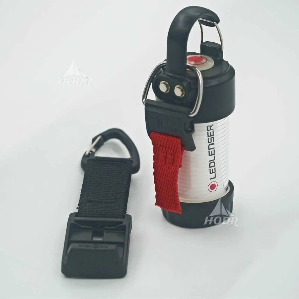 Two LED flashlights with carabiners on a white background