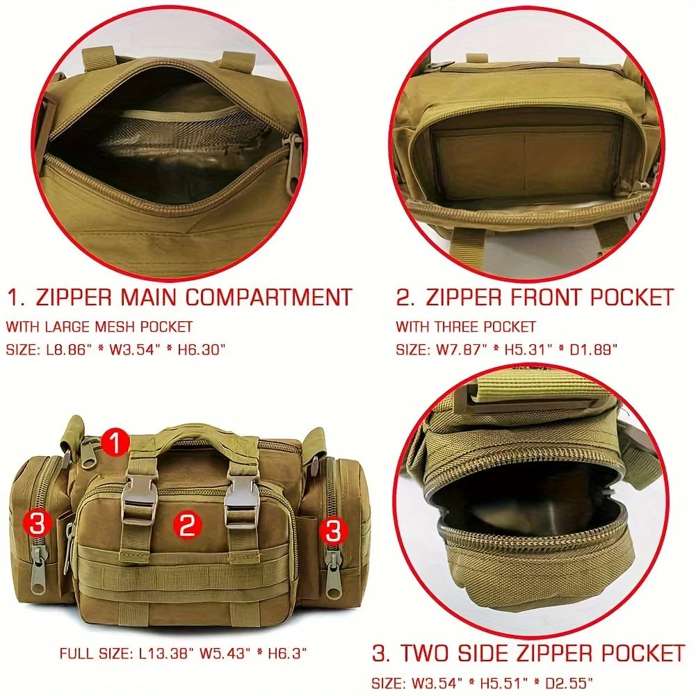 Tactical pouch with zipper compartments on a white background