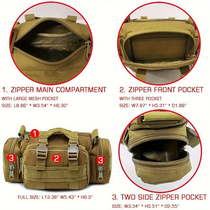Tactical pouch with zipper compartments on a white background