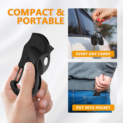 Compact black knife held in a hand with text 'Compact & Portable' and 'Every Day Carry'.