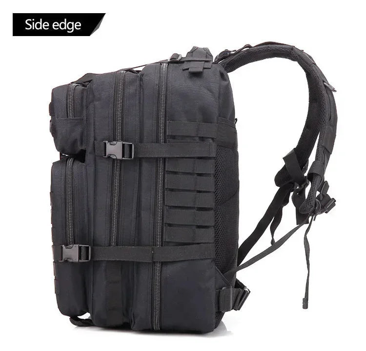 Black tactical backpack on a white background