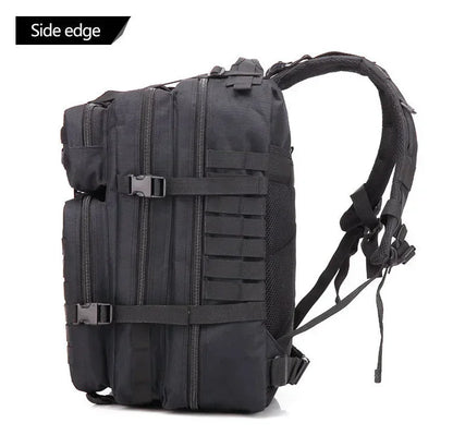 Black tactical backpack on a white background