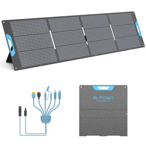 Foldable solar panel with connectors and cable on a white background