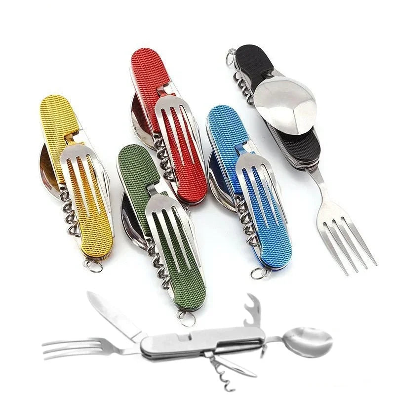 Set of colorful pocket knives with various tools on a white background