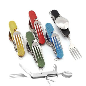 Set of colorful pocket knives with various tools on a white background