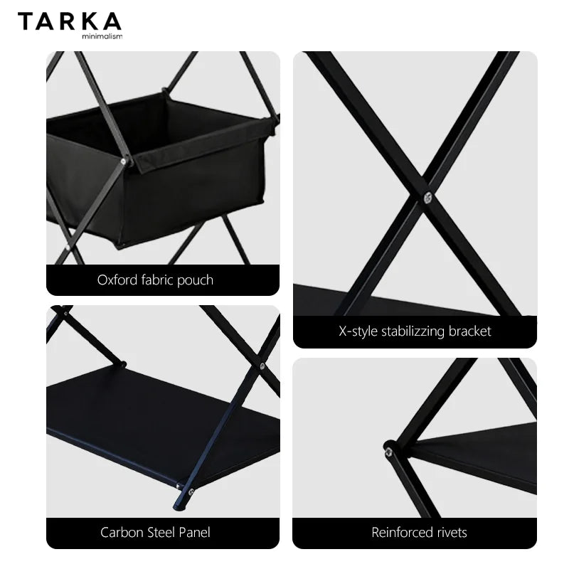 Black fabric pouch with X-style stabilizing bracket on a white background, featuring TARKA branding.