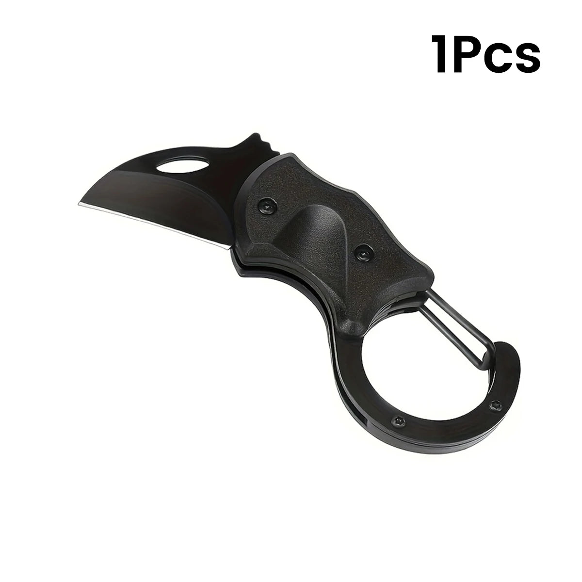 Black karambit knife on a white background with '1Pcs' text.