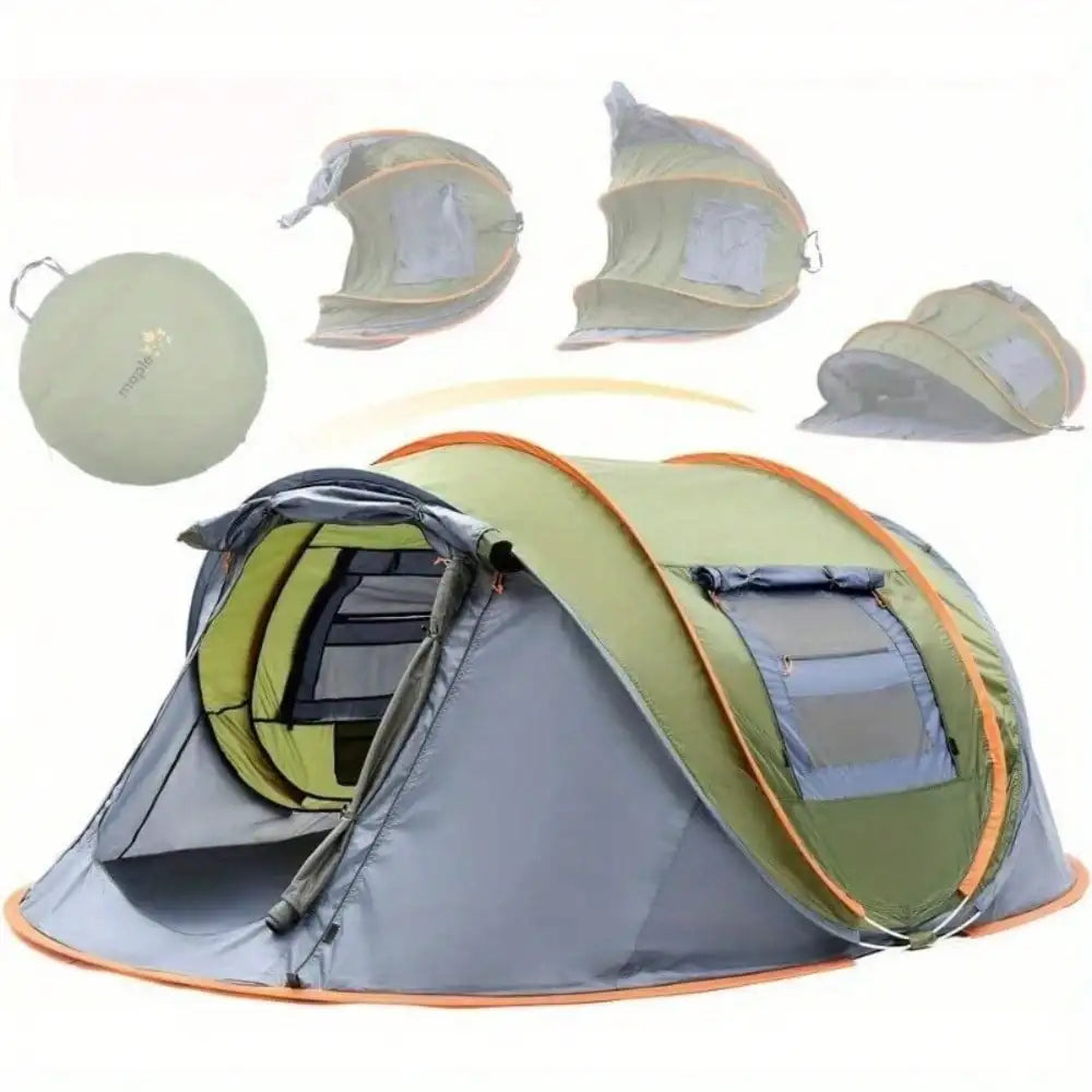 Camping tent with additional accessories on a white background