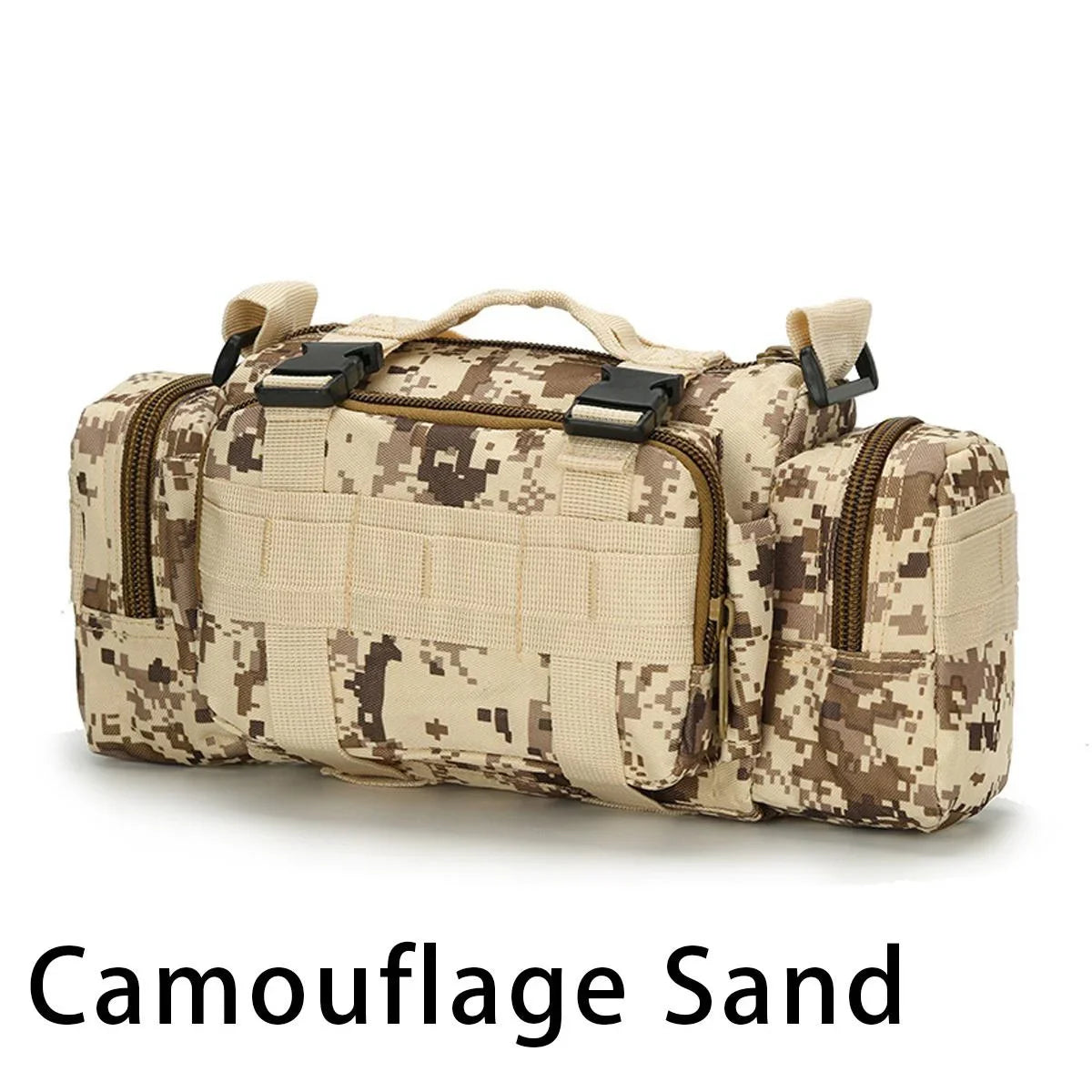 Camouflage sand duffel bag on a white background