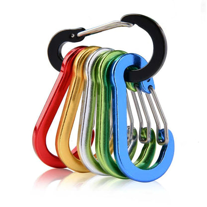 Set of colorful carabiners on a white background