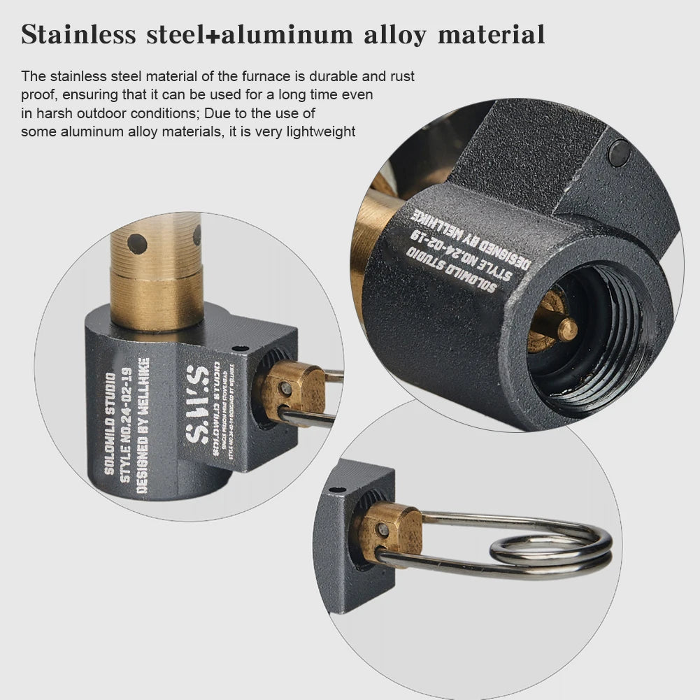 Stainless steel and aluminum alloy material product with text on durability and weight.