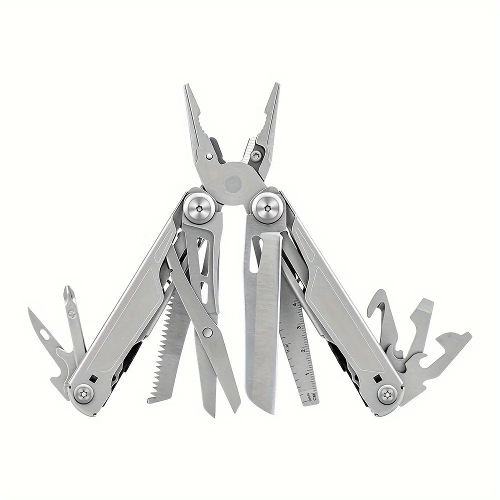 Multitool with various tools on a white background