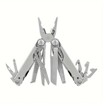 Multitool with various tools on a white background