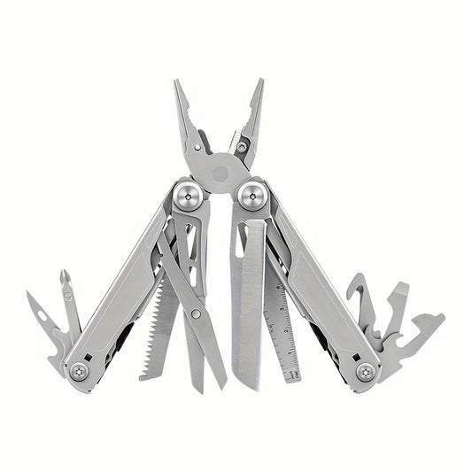 Multitool with various tools on a white background