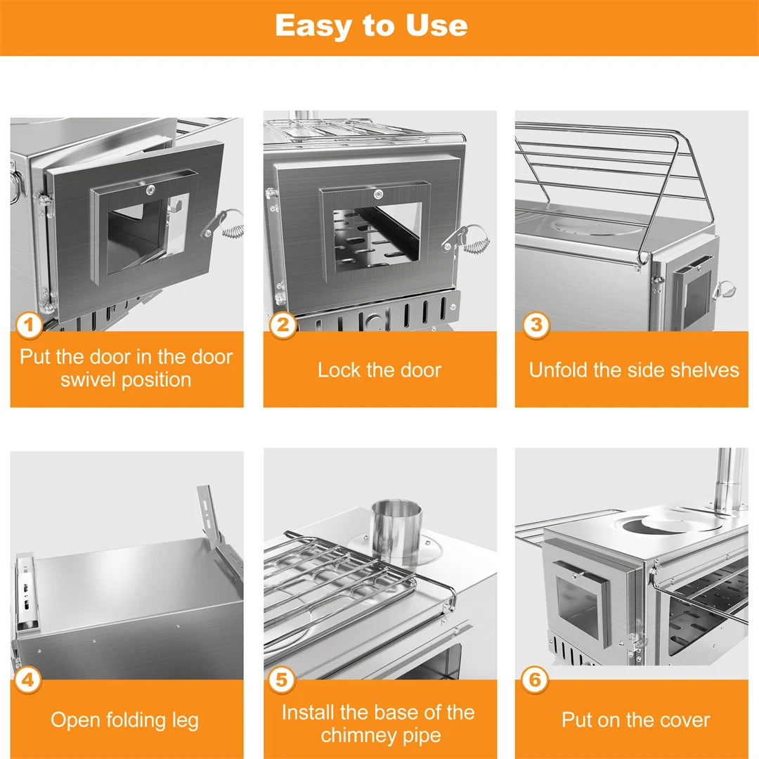 Step-by-step guide on how to use a metal stove or oven with text instructions.