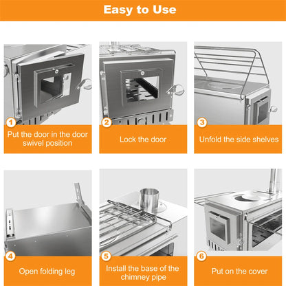 Step-by-step guide on how to use a metal stove or oven with text instructions.