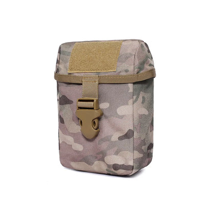 Camouflage pouch with a brown buckle on a white background